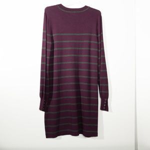 Tommy Hilfiger Sweater dress long bell sleeve color plum /gray stripes size S